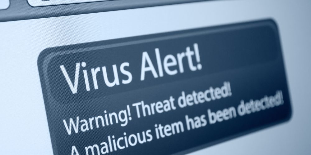 Web browser showing a virus alert warning - Piran Technologies - Disaster recovery plan
